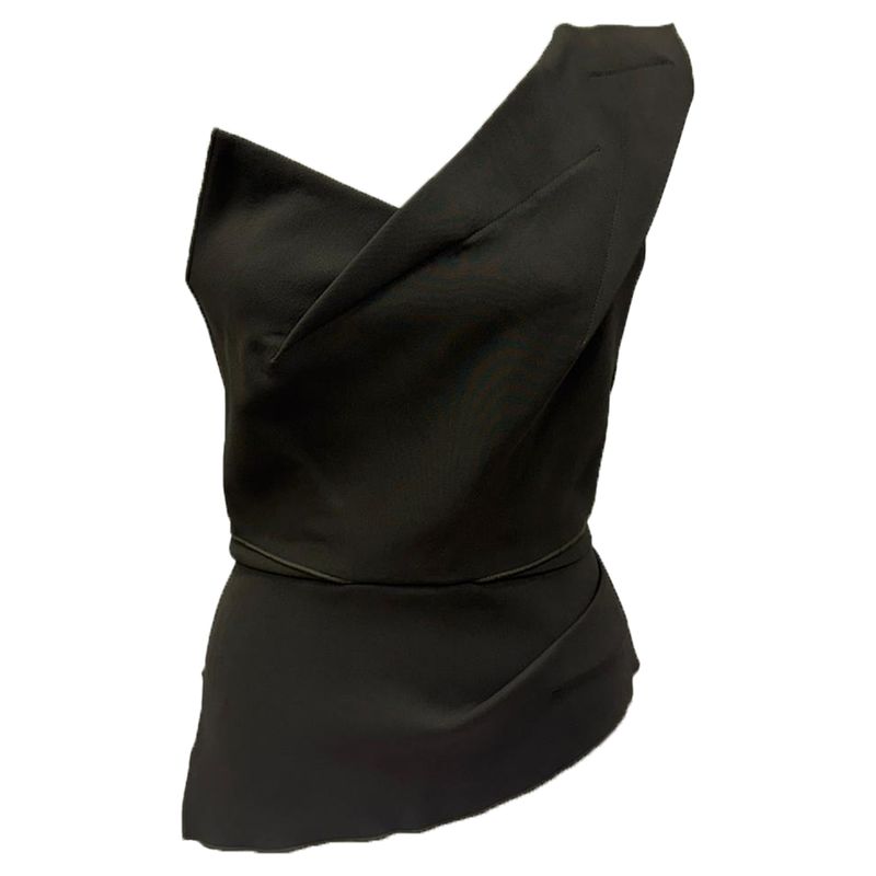 Roland Mouret Asymmetric One-Shoulder Top In Olive Viscose